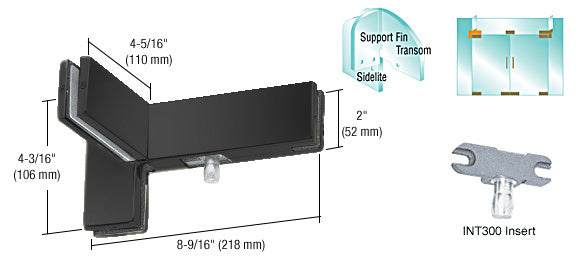 CRL Right Hand Sidelite Transom Patch with Support Fin Bracket and 1NT300 Insert