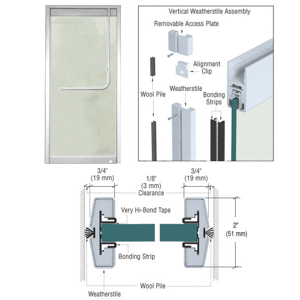CRL Vertical Weatherstile Kits for 1/2" Glass Single Doors