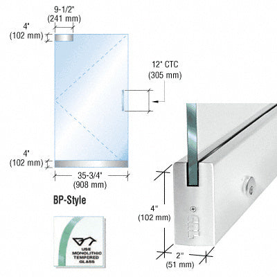 CRL Dry Glazed Frameless Glass 3' BP-Style Single Door Only Kit - with Lock