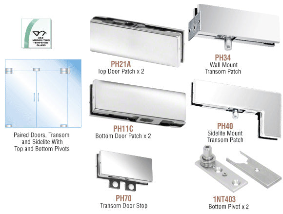 CRL European Patch Door Kit for Double Doors for Use with Fixed Transom and One Sidelite - Without Lock