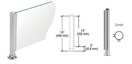 CRL Brushed Stainless 16" Round PP02 Elegant Series Counter/Partition Corner Post With Air Space