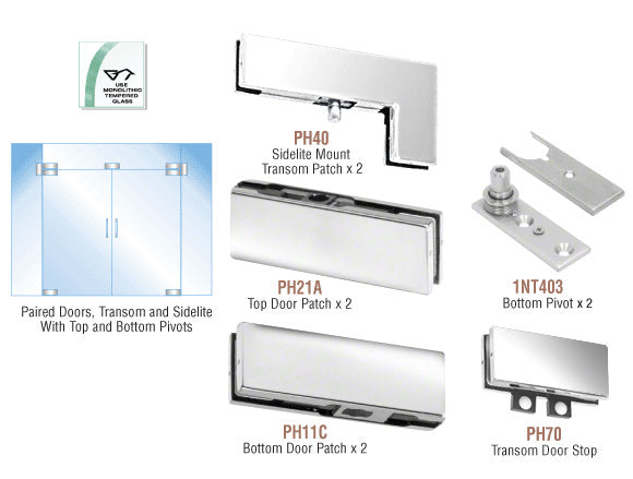 CRL European Patch Door Kit for Double Doors for Use with Fixed Transom and Two Sidelites - Without Lock