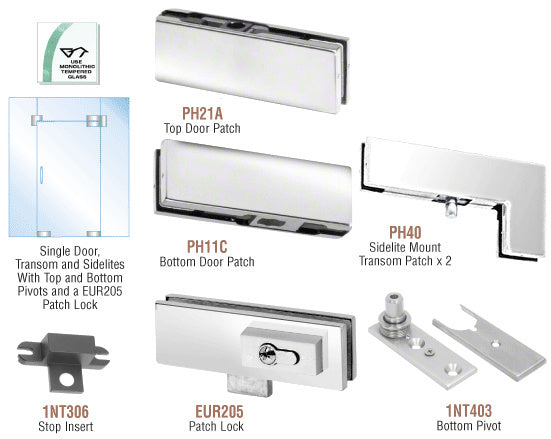 CRL European Patch Door Kit for Use with Fixed Transom and Two Sidelites - With Lock