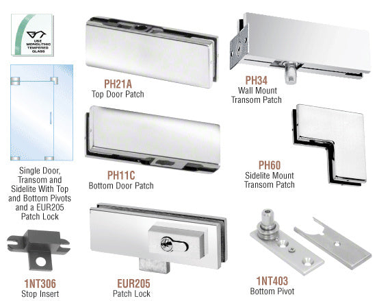 CRL European Patch Door Kit for Use with Fixed Transom and One Sidelite - With Lock
