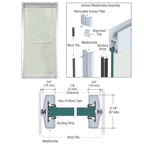 CRL Vertical Weatherstile Kits for 3/4" Glass Single Doors