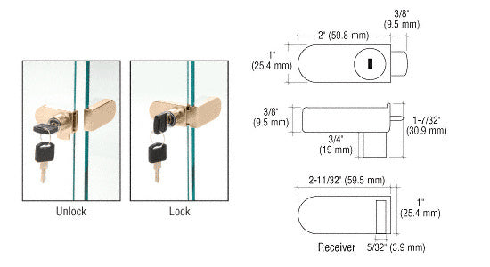 CRL Gold Plated Randomly Keyed No-Drill Showcase Lock