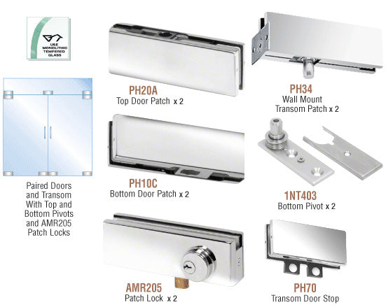 CRL North American Patch Door Kit for Double Doors for Use with Fixed Transom - With Lock