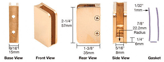 CRL 1/4" Closed Bottom Left Hand Bottom Radius Base Glass Clip