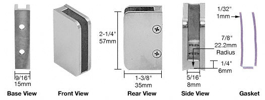 CRL 1/4" Closed Bottom Left Hand Bottom Radius Base Glass Clip