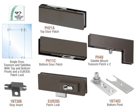 CRL European Patch Door Kit for Use with Fixed Transom and Two Sidelites - With Lock
