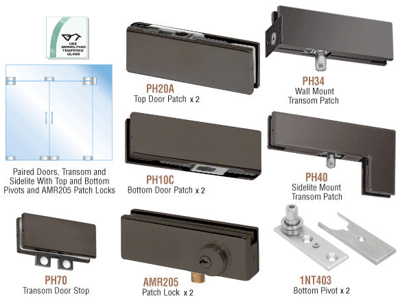 CRL North American Patch Door Kit for Double Doors for Use with Fixed Transom and One Sidelite - With Lock