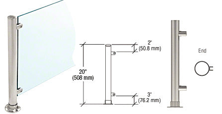CRL Brushed Stainless 20" High 1" Round PP56 Slimline Series Straight Front Counter/Partition End Post