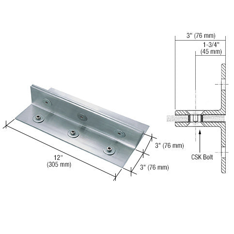 CRL 316 12" Fin Top/Bottom Shoe Fitting for 3/4" Glass