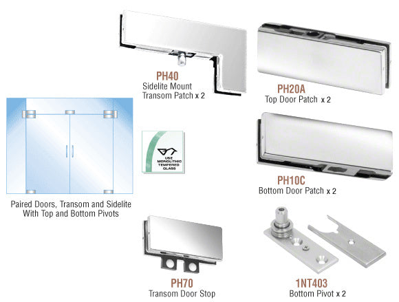 CRL North American Patch Door Kit for Double Doors for Use with Fixed Transom and Two Sidelites - Without Lock