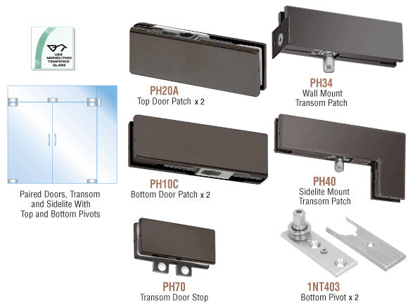 CRL North American Patch Door Kit for Double Doors for Use with Fixed Transom and One Sidelite - Without Lock
