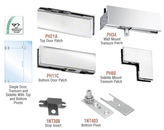 CRL European Patch Door Kit for Use with Fixed Transom and One Sidelite - Without Lock