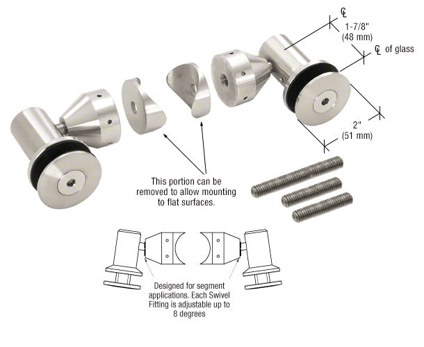 CRL Double Arm Swivel Fitting Set for 1/2" Glass
