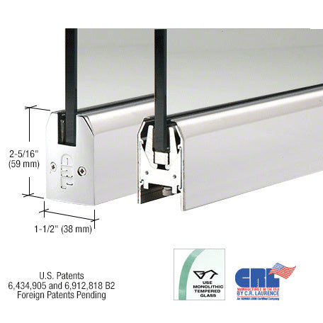 CRL 3/8" Glass Low Profile Tapered Door Rail Without Lock - 8" Patch