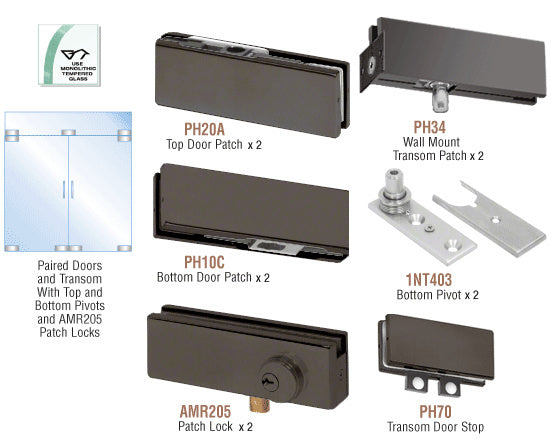 CRL North American Patch Door Kit for Double Doors for Use with Fixed Transom - With Lock