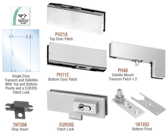 CRL European Patch Door Kit for Use with Fixed Transom and Two Sidelites - With Lock