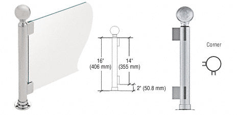 CRL 16" High 2" Round PP05 Elegant Series Counter/Partition Corner Post with Air Space
