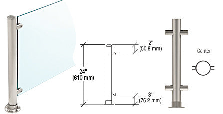 CRL Brushed Stainless 24" High 1" Round Slimline Series Straight Front Counter/Partition Center Post