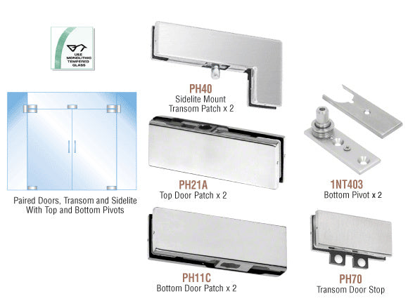 CRL European Patch Door Kit for Double Doors for Use with Fixed Transom and Two Sidelites - Without Lock
