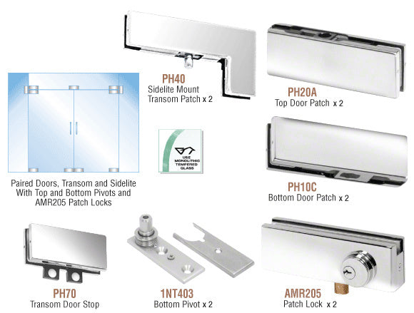 CRL North American Patch Door Kit for Double Doors for Use with Fixed Transom and Two Sidelites - With Lock