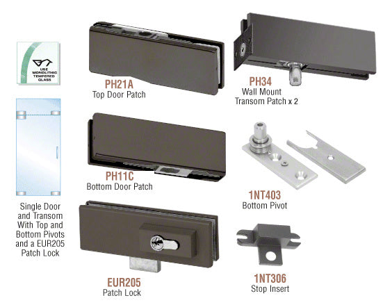CRL European Patch Door Kit for Use with Fixed Transom - With Lock