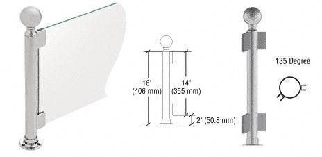CRL Brushed Stainless 16" Round PP04 Elegant Series Counter/Partition 135 Degree Post with Air Space