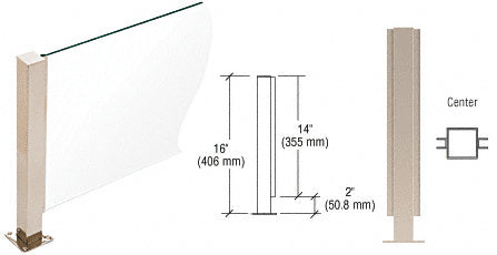 CRL 16" High 1-1/2" Square PP41 Plaza Series Counter/Partition Center Post With Air Space