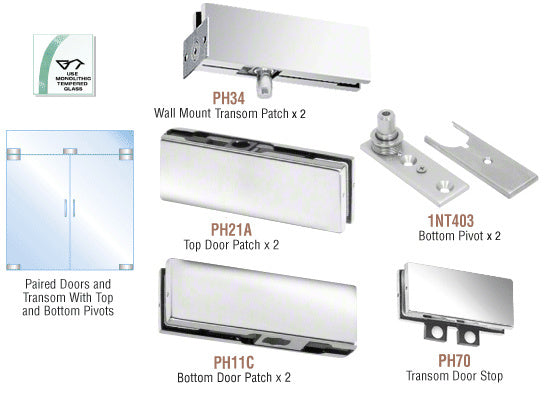 CRL European Patch Door Kit for Double Doors for Use with Fixed Transom - Without Lock