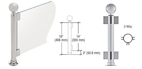 CRL Brushed Stainless 16" High 2" Round PP05 Elegant Series Counter/Partition 3-Way Post With Air Space