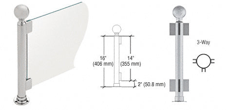 CRL Brushed Stainless 16" Round PP04 Elegant Series Counter/Partition 3-Way Post with Air Space