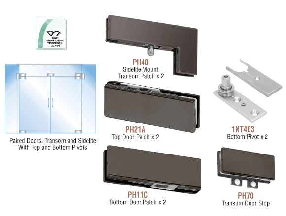 CRL European Patch Door Kit for Double Doors for Use with Fixed Transom and Two Sidelites - Without Lock
