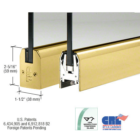 CRL 3/8" Glass Low Profile Tapered Door Rail Without Lock - 8" Patch