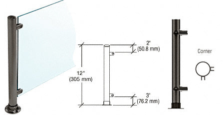 CRL Paint 12" High 1" Round PP55 Slimline Series Straight Front Counter/Partition Corner Post