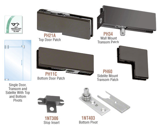 CRL European Patch Door Kit for Use with Fixed Transom and One Sidelite - Without Lock
