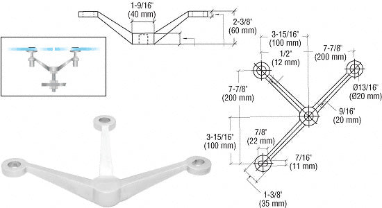 CRL Regular Duty 3-Way Spider Fitting Arm Column Mount