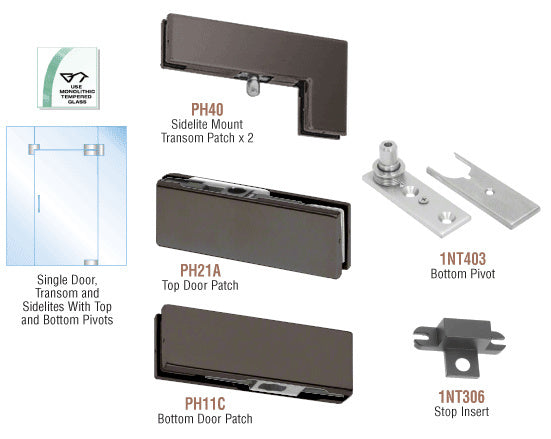 CRL European Patch Door Kit for Use with Fixed Transom and Two Sidelites - Without Lock
