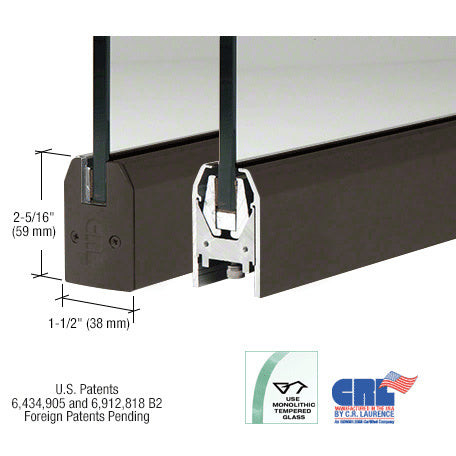 CRL 3/8" Glass Low Profile Tapered Door Rail Without Lock - 8" Patch
