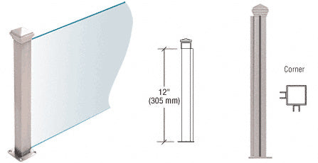 CRL Brushed Stainless 12" High 1-1/2" Square PP44 Plaza Series Counter/Partition Corner Post