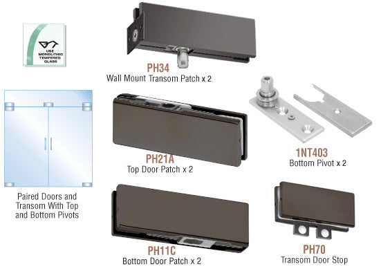CRL European Patch Door Kit for Double Doors for Use with Fixed Transom - Without Lock