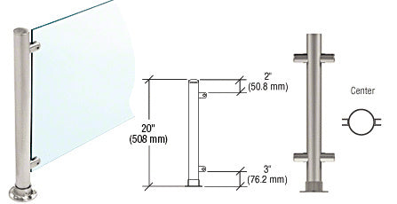 CRL Brushed Stainless 20" High 1" Round PP56 Slimline Series Straight Front Counter/Partition Center Post