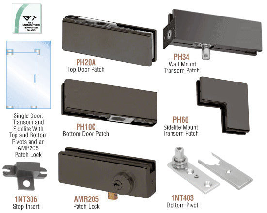 CRL North American Patch Door Kit for Use With Fixed Transom and One Sidelite - Without Lock