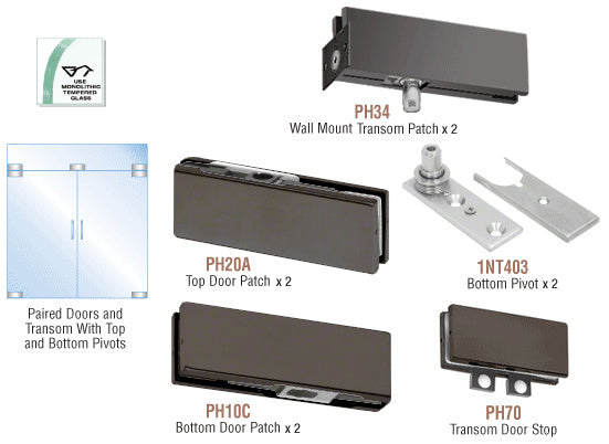 CRL North American Patch Door Kit for Double Doors for Use with Fixed Transom - Without Lock
