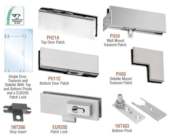 CRL European Patch Door Kit for Use with Fixed Transom and One Sidelite - With Lock