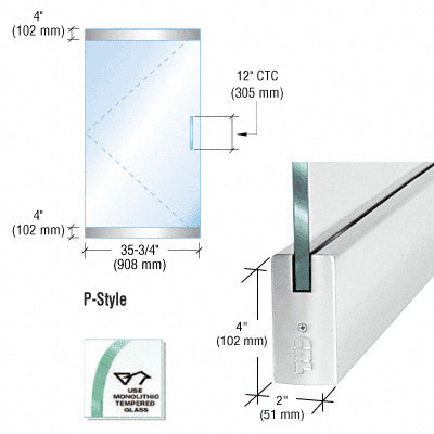 CRL Dry Glazed Frameless Glass 3'-0" P-Style Single Door Only Kit - without Lock