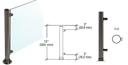 CRL Paint 12" High 1" Round PP55 Slimline Series Straight Front Counter/Partition End Post