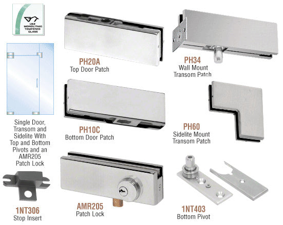 CRL North American Patch Door Kit for Use With Fixed Transom and One Sidelite - Without Lock
